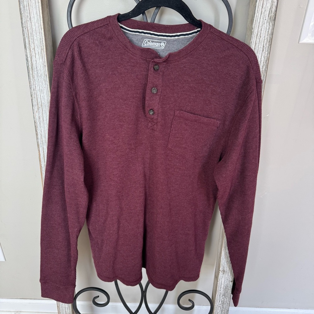 Coleman Burgundy Men's Long Sleeve Henley Shirt‎ Size Large
